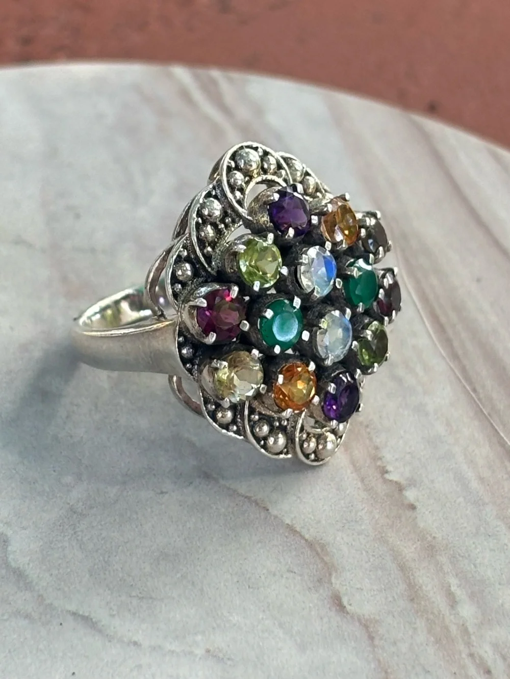 Nicky Butler NB Sterling Silver Multi Gemstone Cluster Cocktail Ring 8 India 925